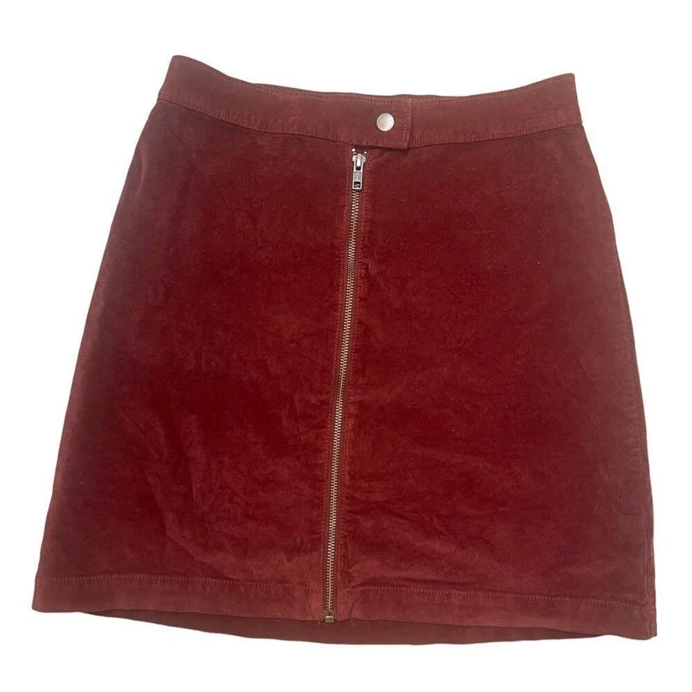 Madewell Merlot Studio Zip Skirt in Velvet Mini Skirt Size 0 - Picture 3 of 8